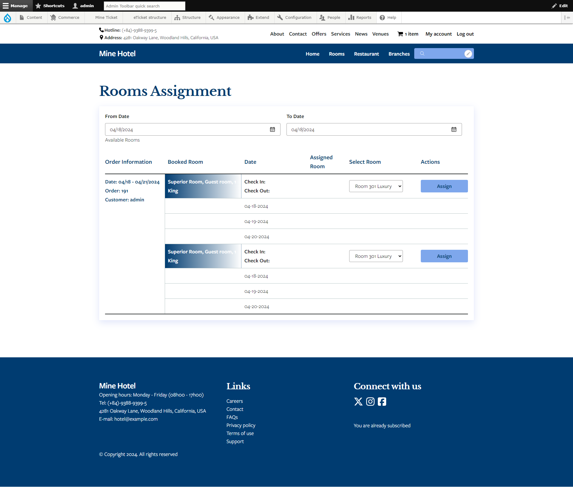  Assign room for user manager (2 rooms)